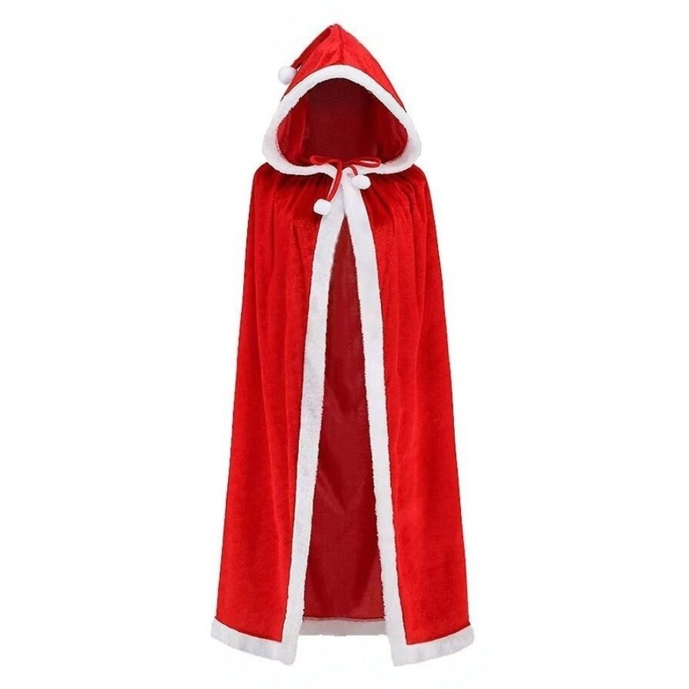 Cosplay Material For Prop - 新しいベルベット素材のフード付きマントショール 赤色 写真撮影用小道具 コスプレケープ ユニセックス サンタクロースコスチューム