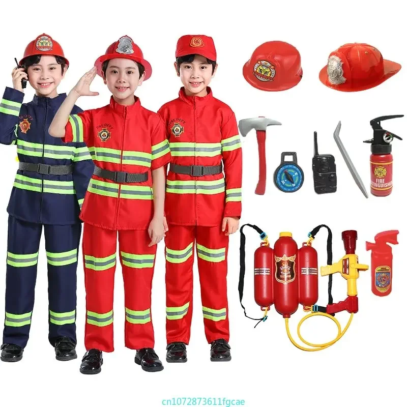 Cosplay Prop Works - 子供消防士制服サム消防士コスプレ衣装子供作業服スーツ小道具少年少女パフォーマンスセットクリスマスギフト