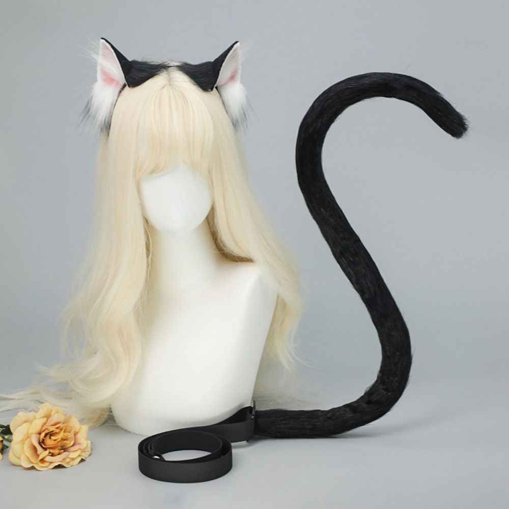 Cosplay Prop Kit - 新しいリアルな猫耳カチューシャ ロリータ風手作り猫尻尾セット ぬいぐるみヘアバンド パーティーグッズ