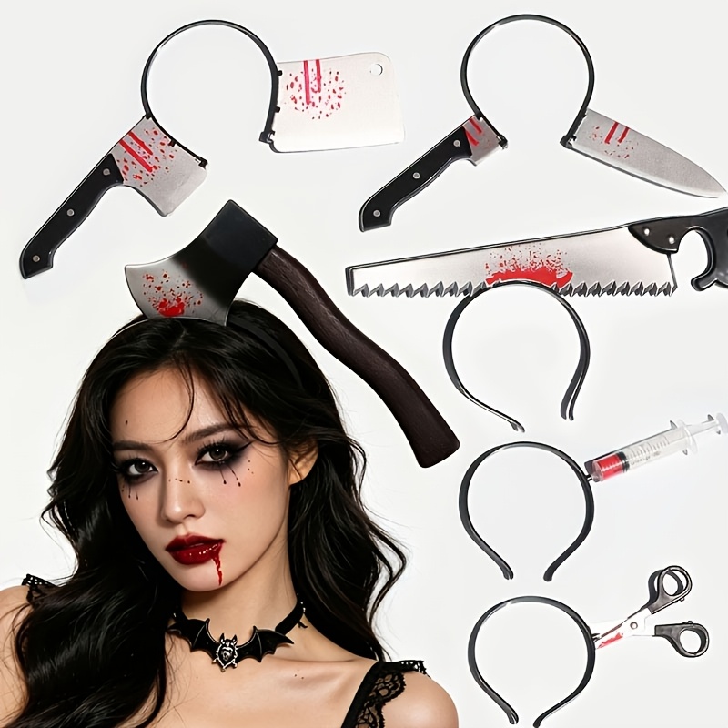 Cosplay Prop Knife - ハロウィン装飾 偽血まみれの斧 鋸 ナイフ ヘッドバンド いたずら小道具