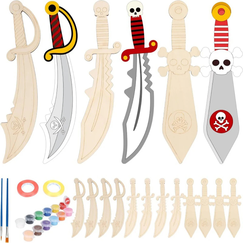 木製 DIY 描画海賊木刀子供のための 5/10 個未完成絵 - Cosplay Prop Painting のレビューと価格