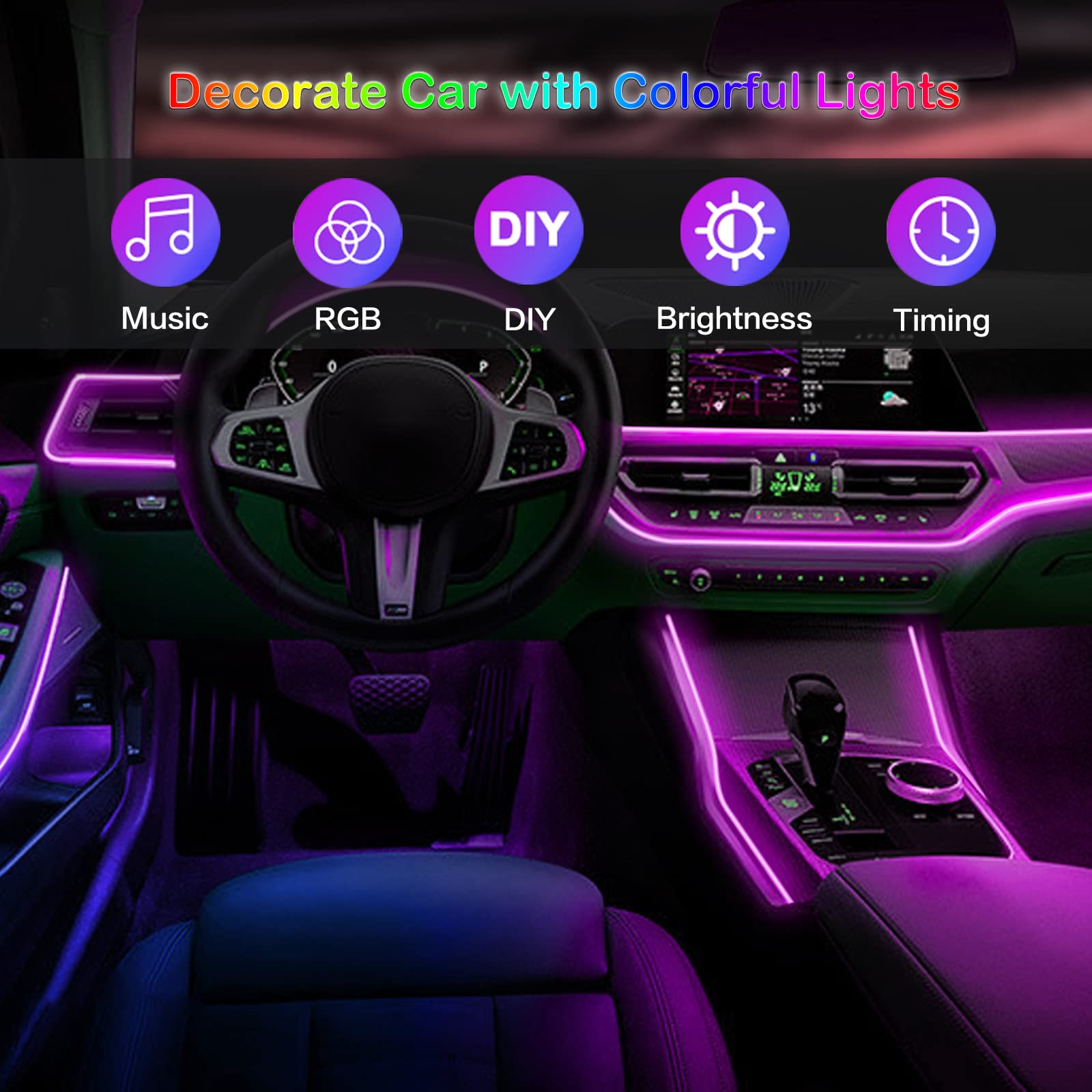 LED車内アンビエントストリップライト,RGB光ファイバー, - Led El Wire のレビューと価格