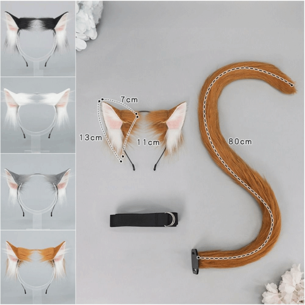 新しいリアルな猫耳カチューシャ ロリータ風手作り猫尻尾セット - Cosplay Prop Kit のレビューと価格