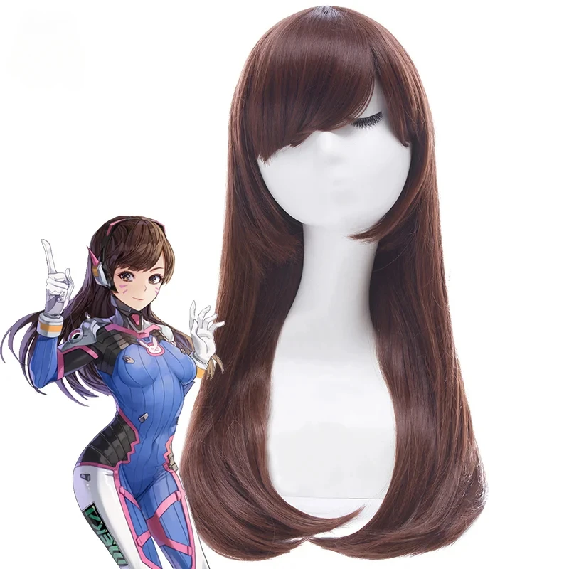 Rolecos-女性のためのレース付きの長い茶色の合成かつら - Dva Cosplay Prop のレビューと価格
